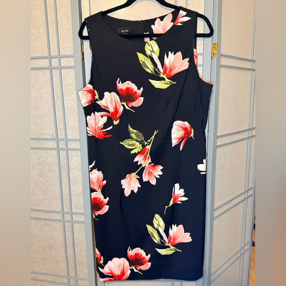 NWOT Alyx Black Floral Sleeveless Sheath Dress – Size 16